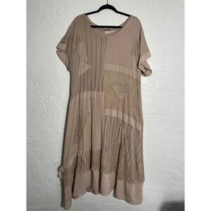 Zedd Plus Size 3 Layered Patchwork Boho Maxi Dress Taupe Lagenlook 2 Piece